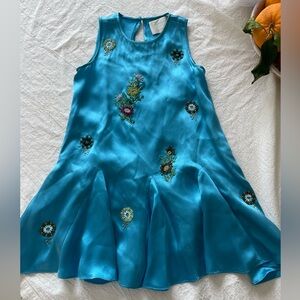 DOEN Blue Floral Silk embroidered Kids Formal Dress